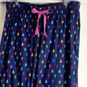 Lands' End Flannel Holiday Tree Print Pajama Lounge Pants Size MP Blue Multi
